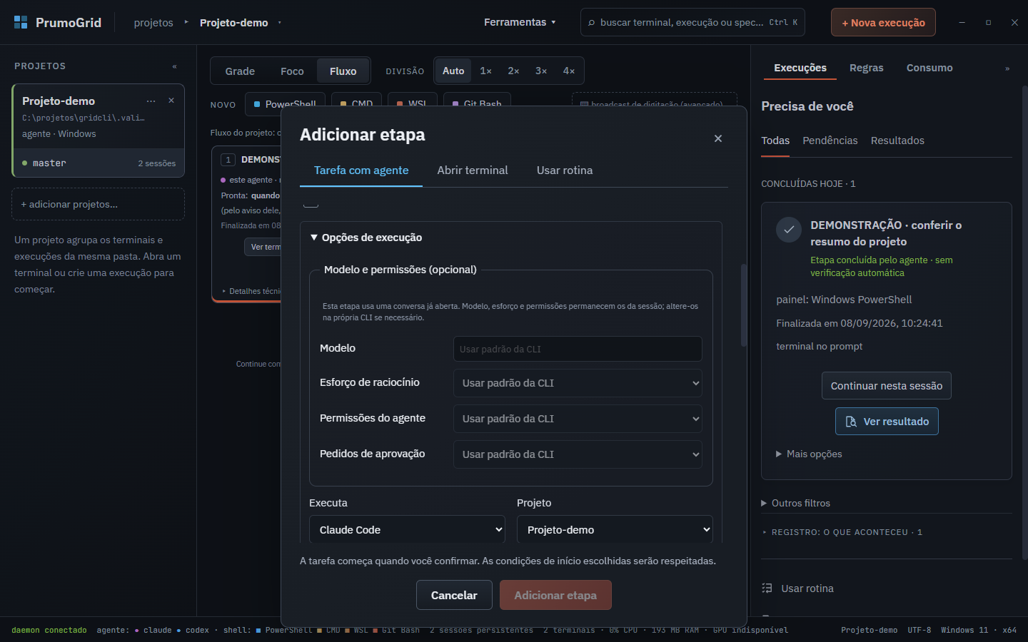 Adicionar etapa em uma conversa existente, preservando modelo e permissões da sessão.